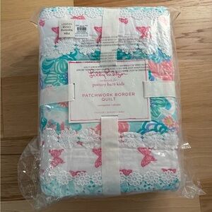 Pottery Barn Kids Floral Patchwork Quilt - Pink, Green, White 36x50 inches